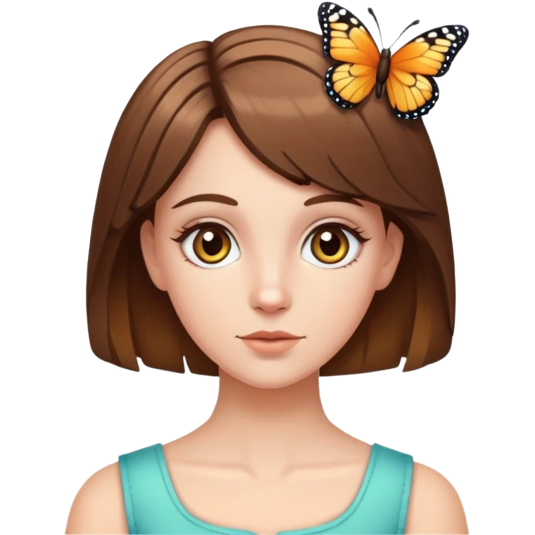 Brown haired white girl with hazel eyes and butterfly haircut emoji