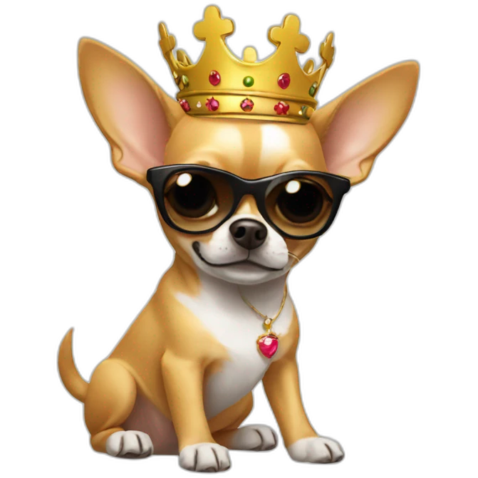 chihuahua wear crown and sunglasses emoji