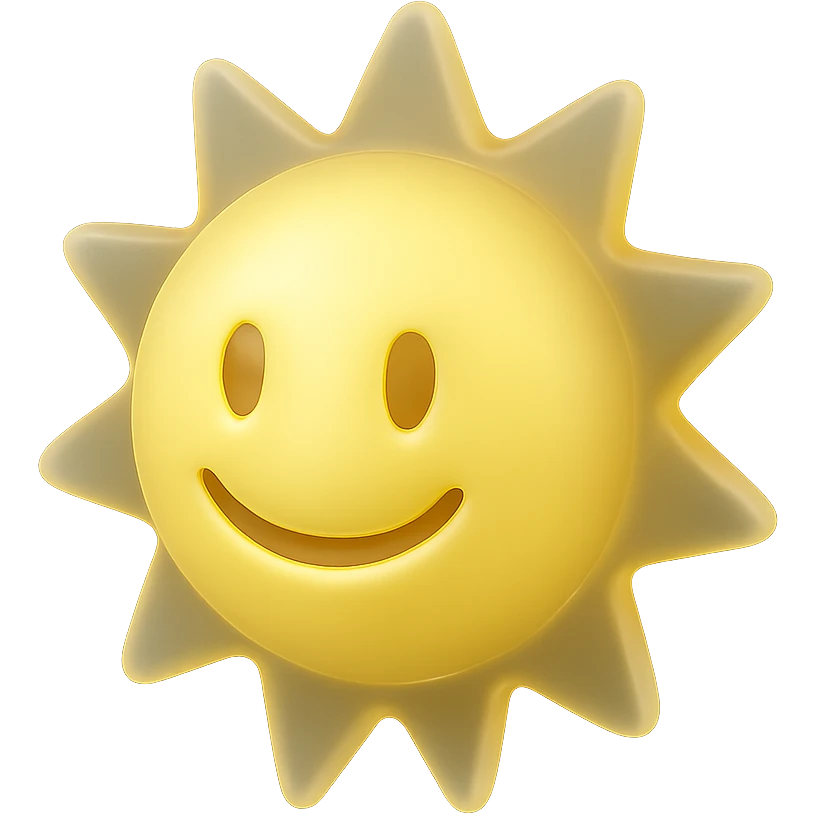 Make the smiling shiny sun light yellow in matte glass style, inspired by Apple emoji style. emoji
