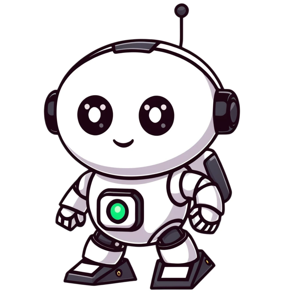 black robot with white led eyes, red background emoji