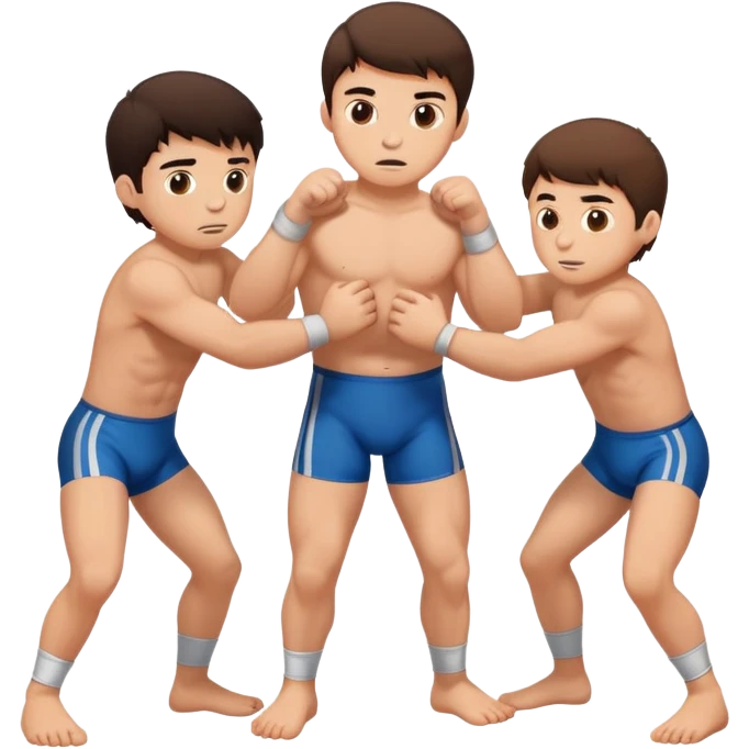 Three young brunette brothers wrestling  emoji