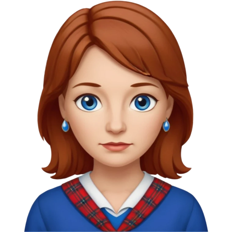 midle   aged female with Scottish red attire and dark blonde hair and blue eyes emoji