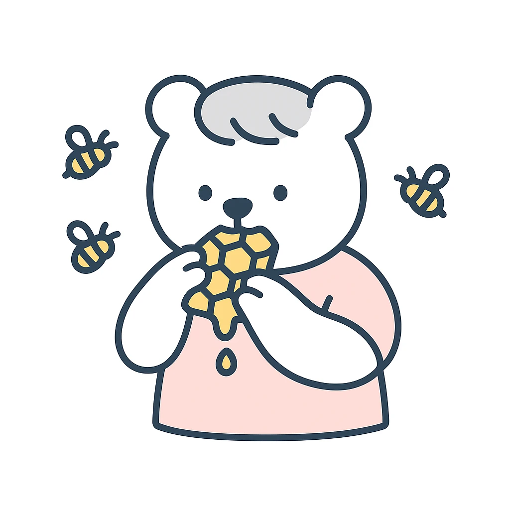 bear eating honeycomb with bees flying around emoji