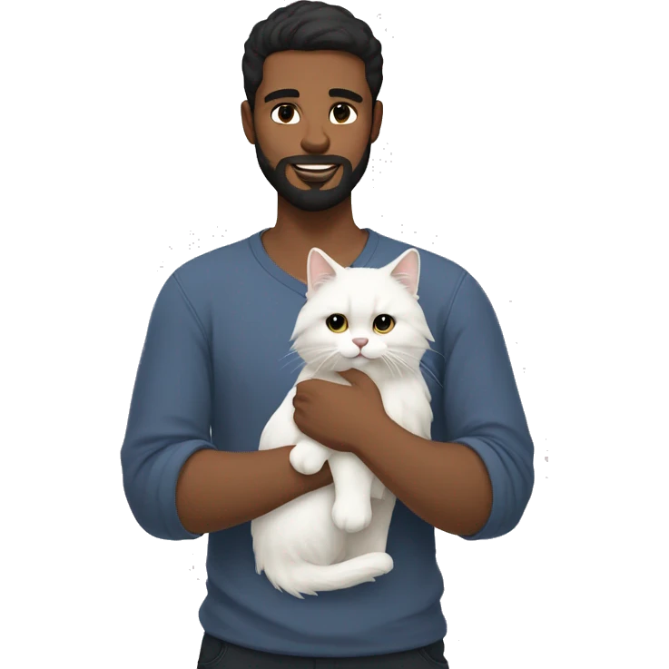 a man with black short hair and beard holding a white siberian cat emoji