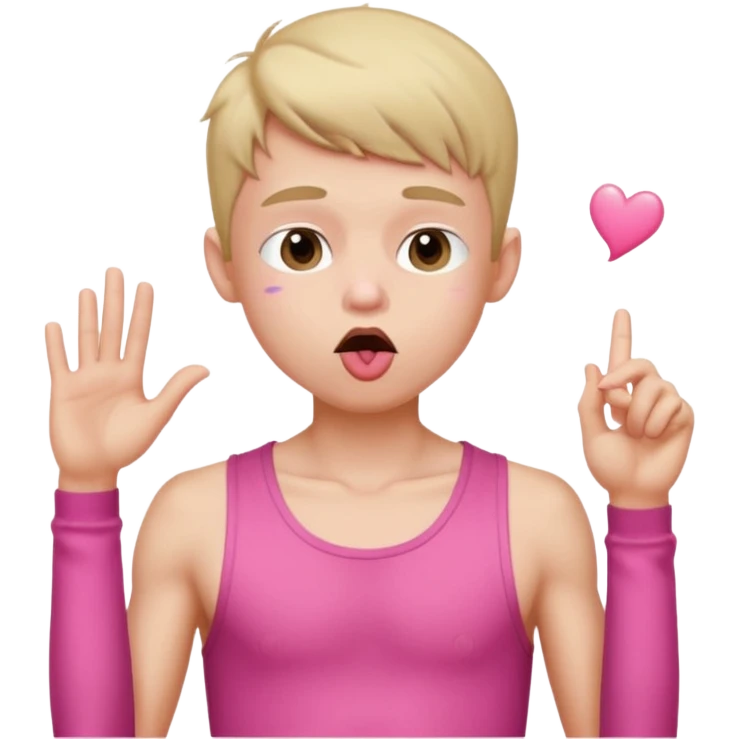 skinny boy in a pink crop top blowing a kiss emoji