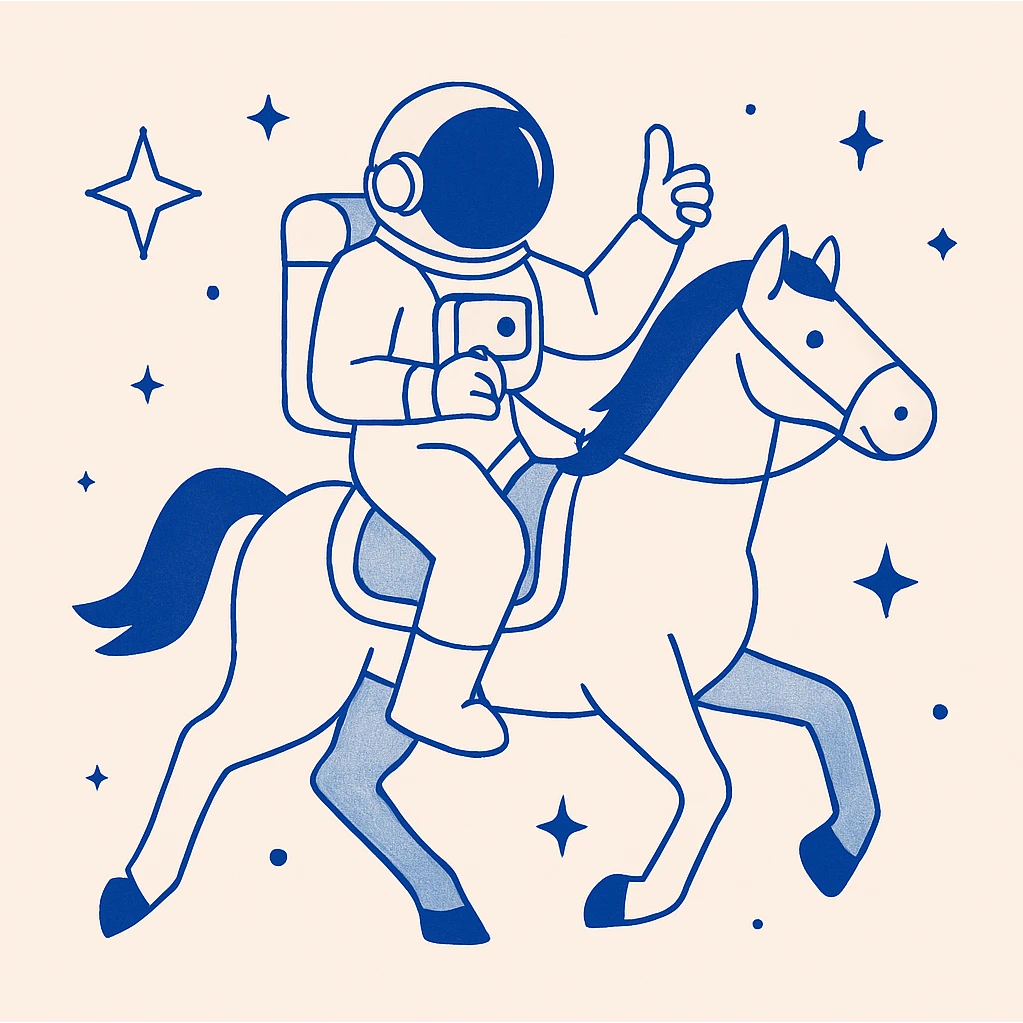 astronaut on horseback with stars in background emoji