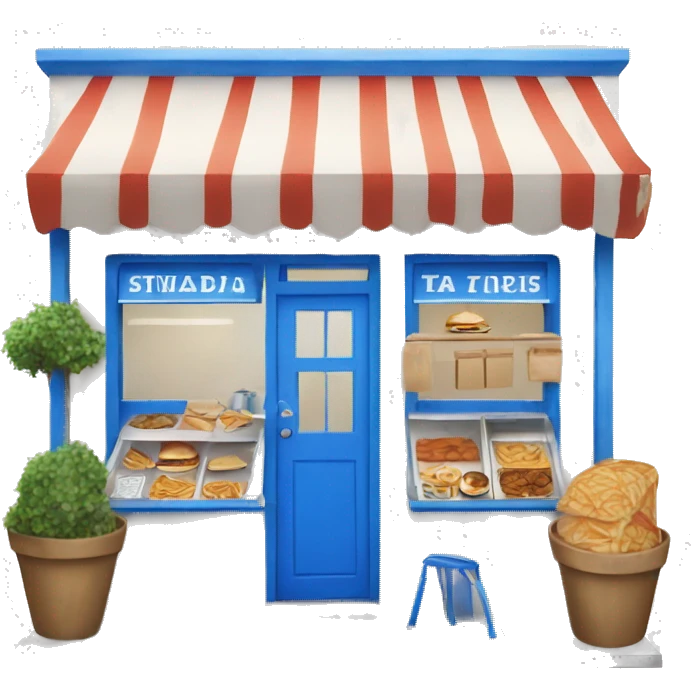Greek street food shop with blue and white  emoji