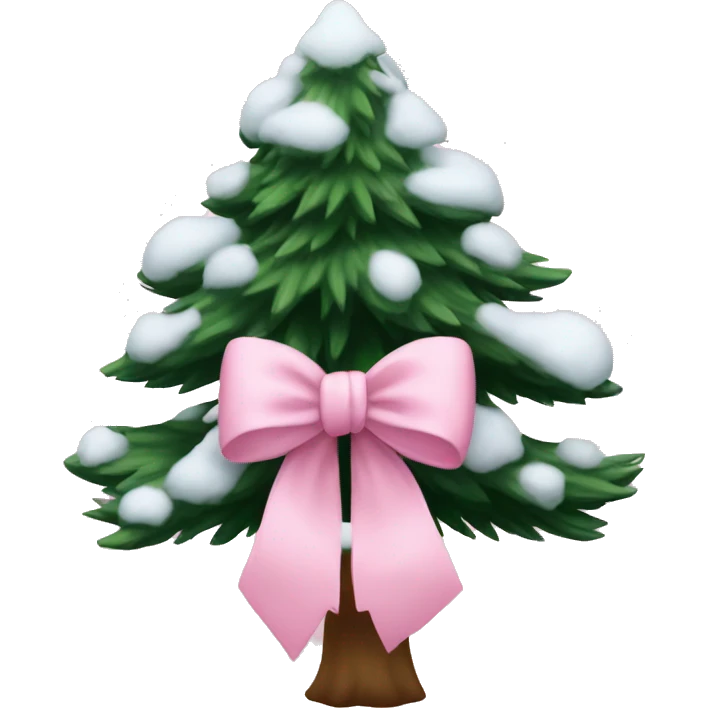a pine tree with snow and a light pink bow emoji