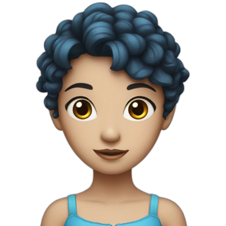 cute fairy with white skin, black hair and blue dress emoji