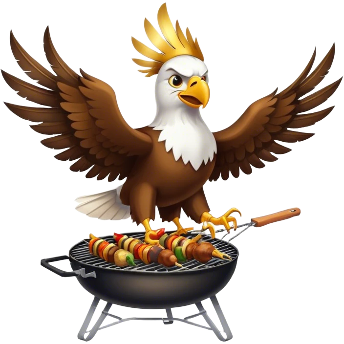 The eagle is grilling shashlik on the barbecue. emoji
