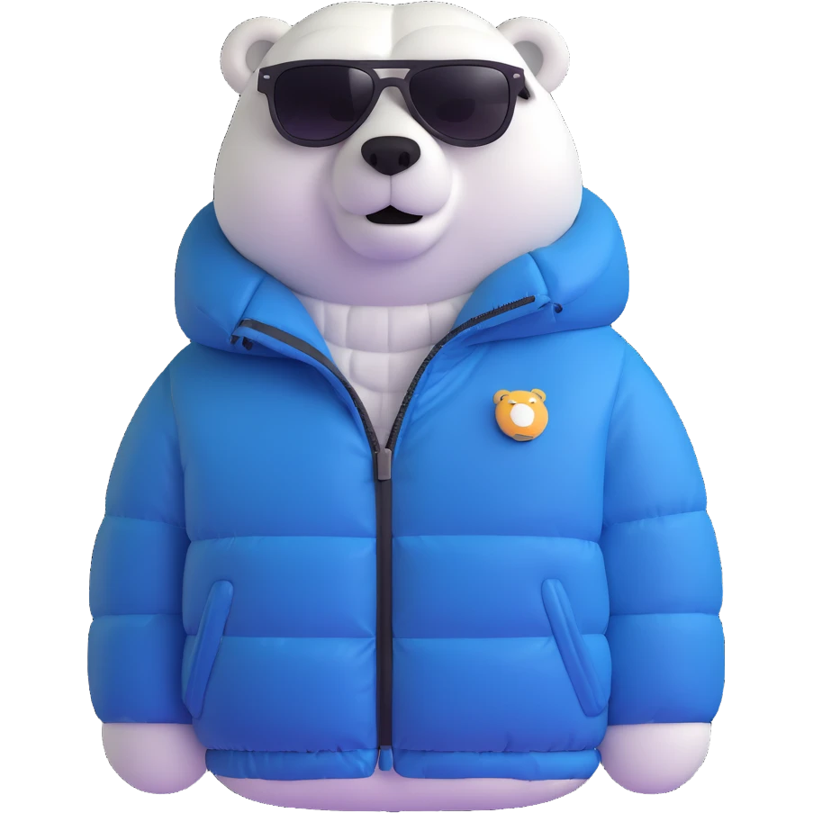 polar bear wearing a white puffer jacket and sunglasses  emoji