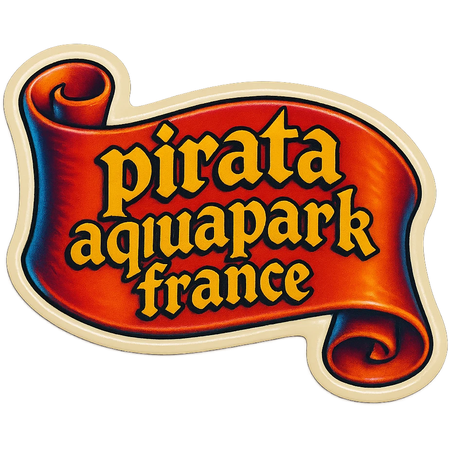 Panneau  bandeau pirate avec écris dessus en font pirate " pirata aquapark france " emoji
