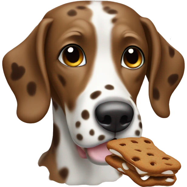 A brown Dalmatian eats gingerbread emoji