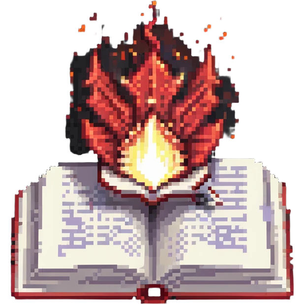 red cursed book with an open page and a bright magical aura emoji
