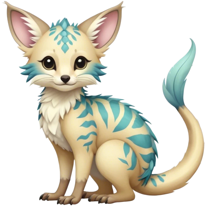 Feral Rare Fantasy cute realistic pastel tropical Vernid-Trico-species by LiLaiRa, random markings, tufted tail, tufted ears, full body emoji