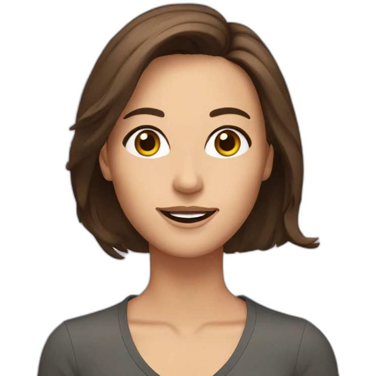 a presenter with shoulder-length brown hair and brown eyes emoji