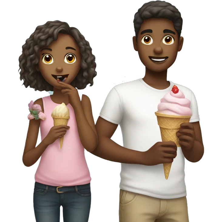 Pretty girl and boy eating ice cream  emoji