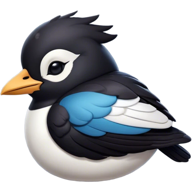 Meme-Worthy Cute Sleeping Magpie Portrait Emoji, Head resting peacefully with a contented smile, showcasing a sleek, elegant form with eyes gently closed in serene slumber and glossy, contrasting plumage, Simplified yet adorably endearing features, highly detailed, glowing with a soft, drowsy urban light, high shine, relaxed and utterly lovable, stylized with an air of playful laziness, soft glowing outline, capturing the essence of a sleeping magpie that feels destined to become the next viral icon of adorable rest! emoji