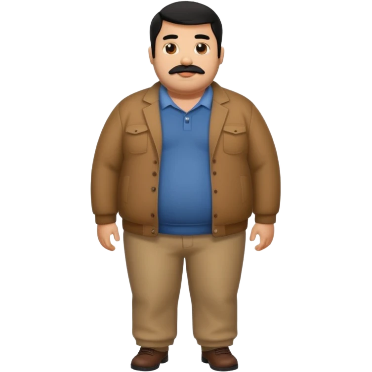 Fat brown man. Clothed. Full body. Black hair. Small beard and mustache. Black hair emoji