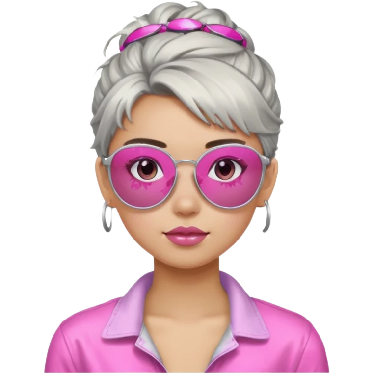 Girl with silver messy updo and pink aviators emoji
