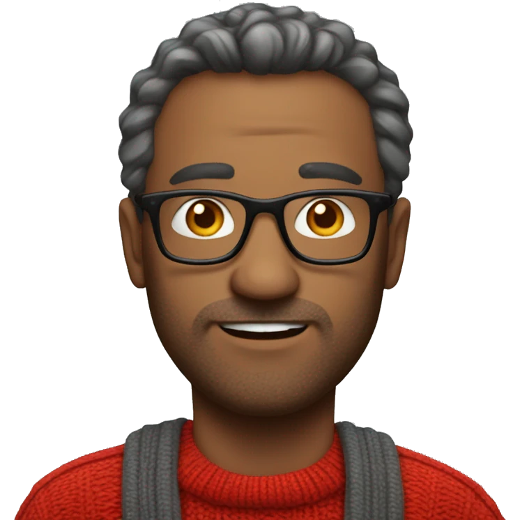 Middle age man in red sweater wearing glasses emoji