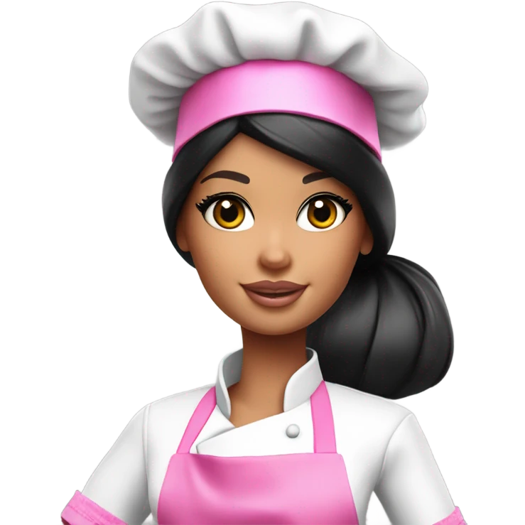 Thick Barbie chef black hair pink chef hat emoji