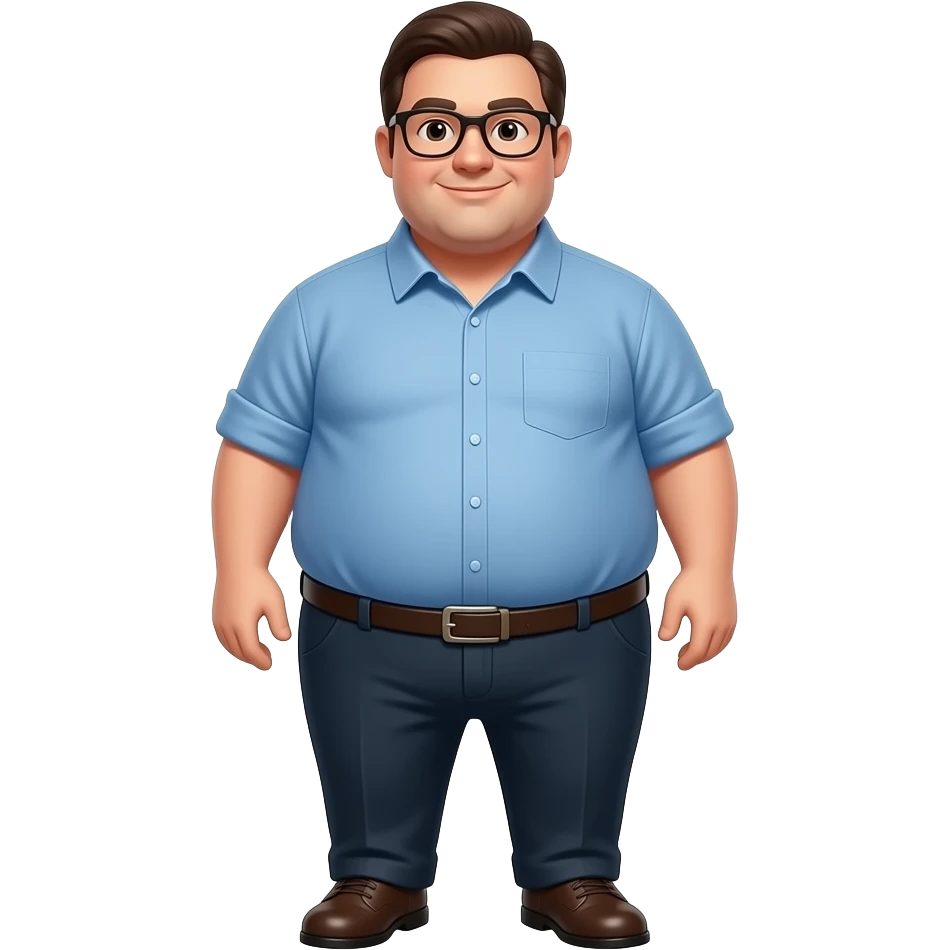 chico con camiseta azul pantalones negros pero con piernas zapatos i que tenga mas 18 años i que el chico sea gordo que no tenga GAFAS emoji