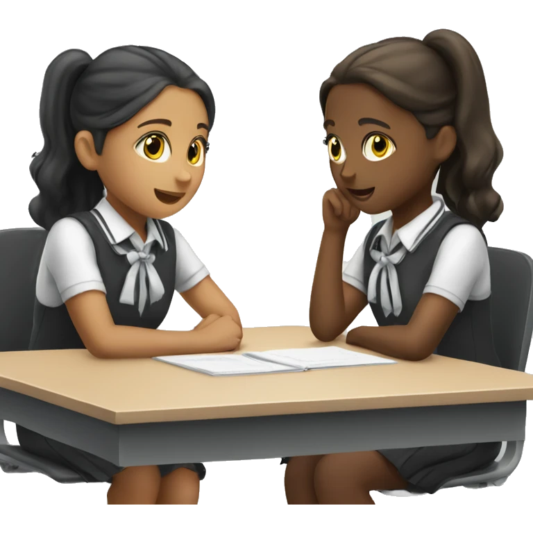 Two schoolgirl at the desk are talking emoji