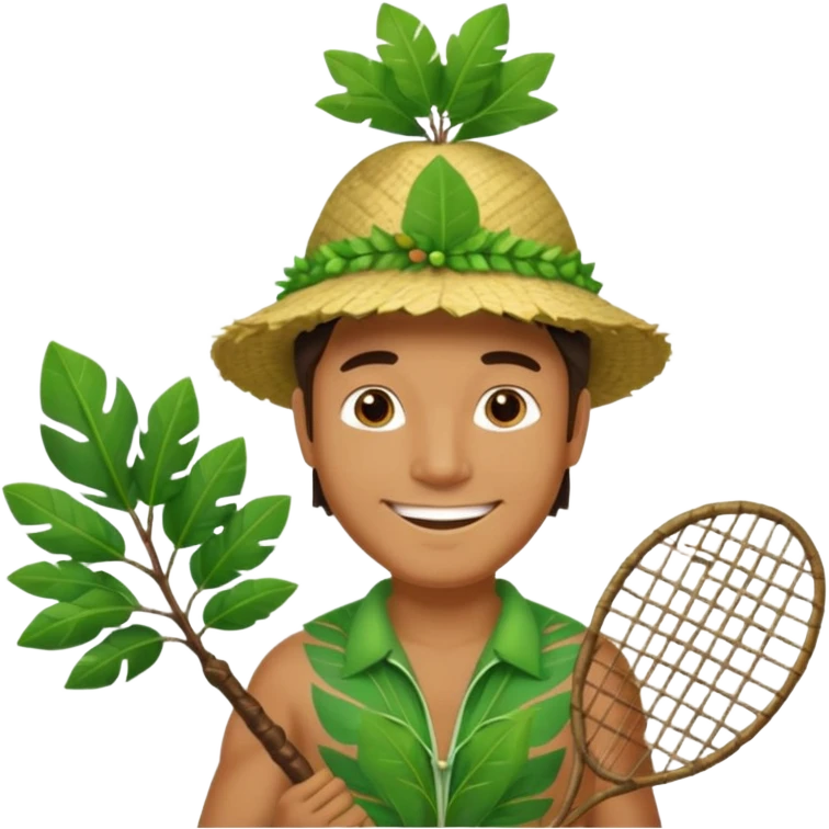 Hawaiian man with leaf hat green tree racket emoji