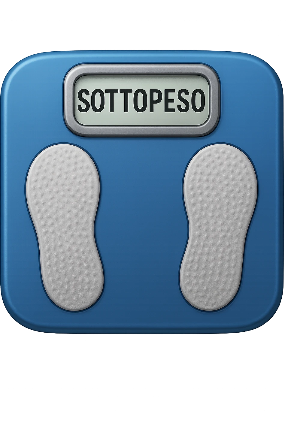 bilancia pesapersone con la scritta "SOTTOPESO" SUL DISPLAY, stile emoji iphone, iperrealistico 4k emoji