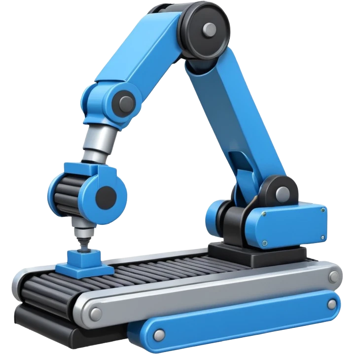 robot arm which is picking blue block on conveyor belt emoji