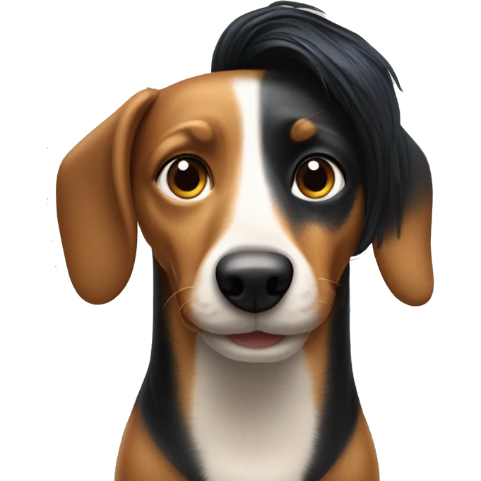 Wiener dog next to white man with blue eyes black hair emoji