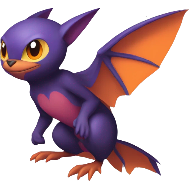 Cool Black Noibat-Quilava-Pokémon with orange belly and purple markings Full Body emoji