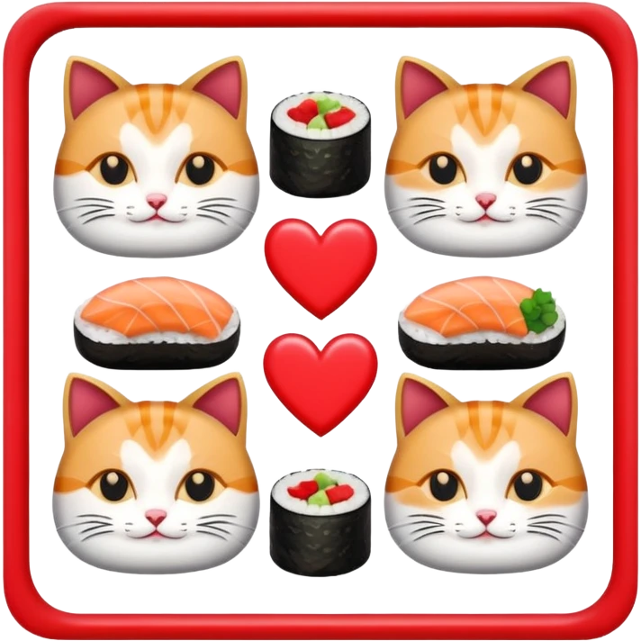 square border with clear empty center, cats, sushi, and hearts alternating along the edge emoji