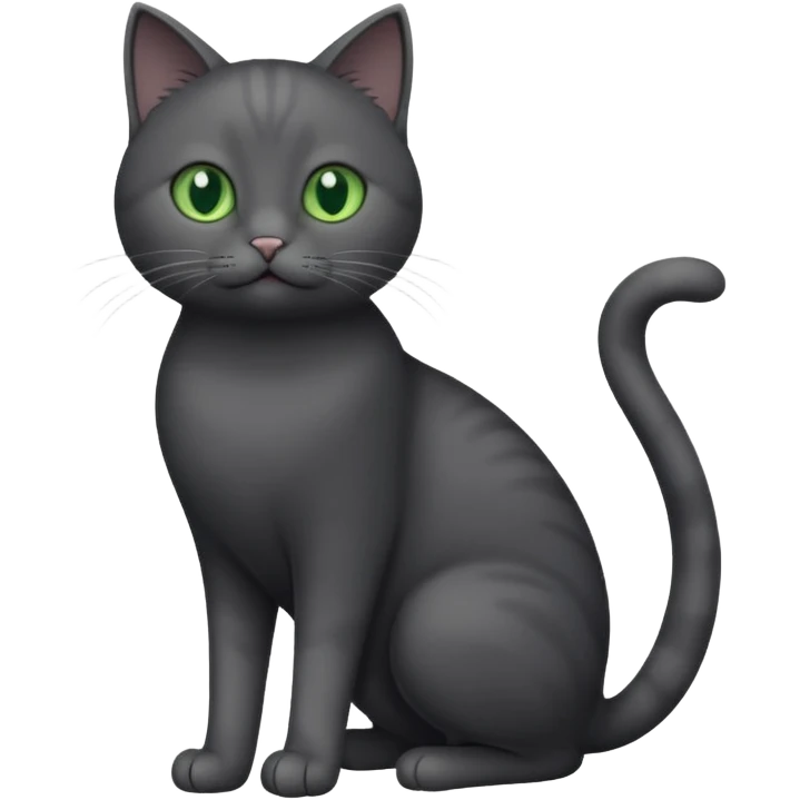 full body gorgeous solid dark grey cat with green eyes, white paws and white whiskers playing emoji
