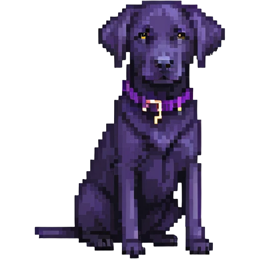 black labrador dog with a purple collar emoji