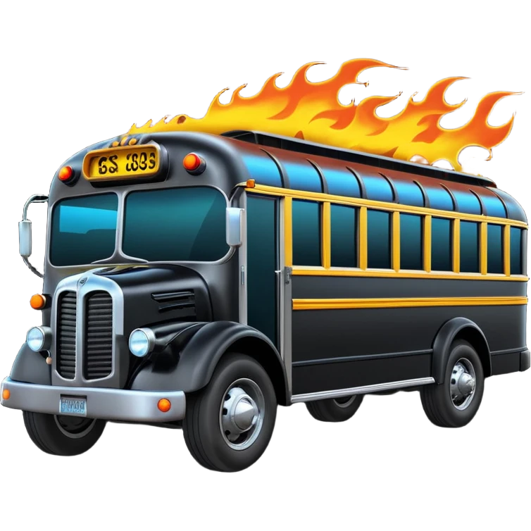 Mad max survival apocalypse Darth Vader’s Batman-armored 1936 black graphite colored school bus with horizontal holographic flames and neon underneath  emoji