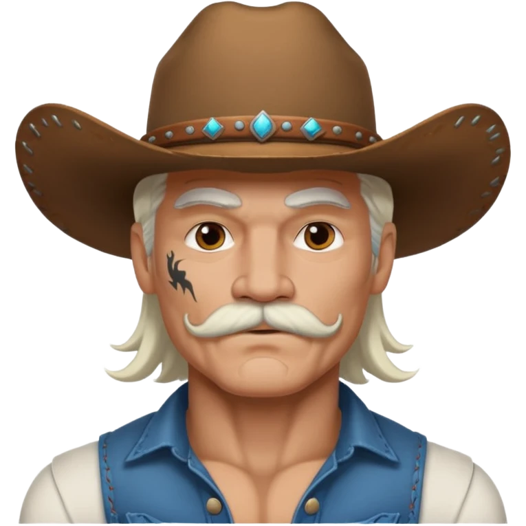 muscular tattooed on face and mustached cowboy long white hair  emoji