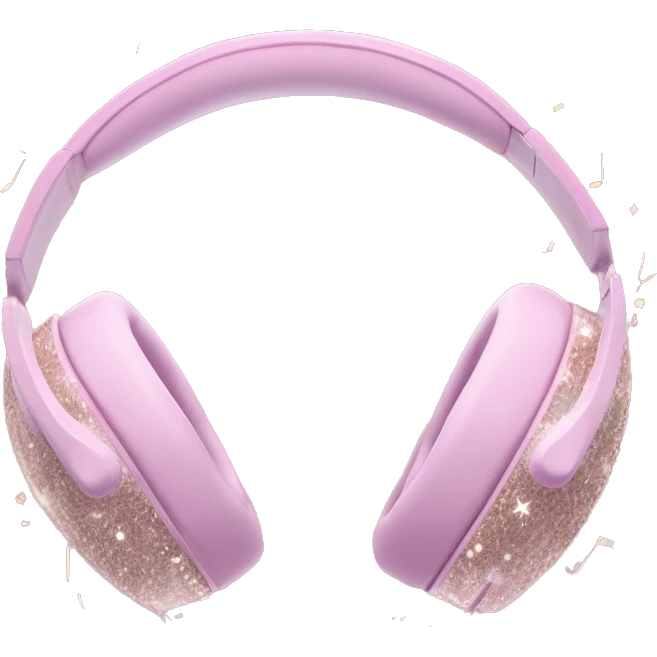 Pastel Pink Headphones "A pastel pink pair of headphones with glowing ear cups, sparkling patterns on the band, and a trail of glittery music notes floating around." emoji