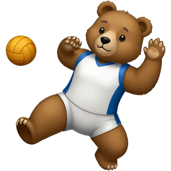 Palla da pallavolo con un orso con una maglia bianca che fa un palleggio e in sottofondo una rete da pallavolo  emoji