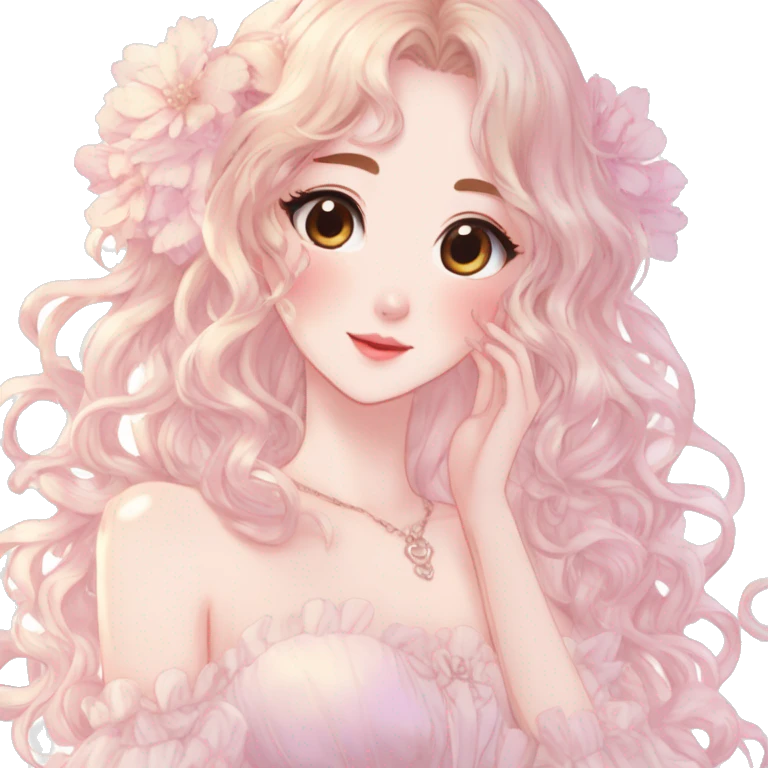 gorgeous pretty attractive anime lady beautiful hair with gorgeous dress fairycore cottagecore pastelcore detailed high quality trending VOGUE aesthetic full body emoji