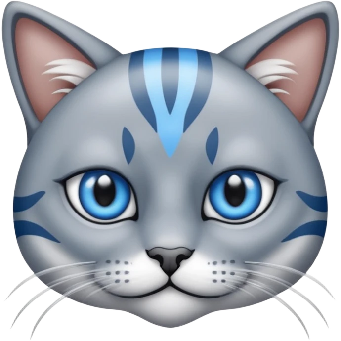 Un gato atigrado gris ojos azules ralla entre los ojos en forma de M y dos rallas en el exterior de los ojos emoji