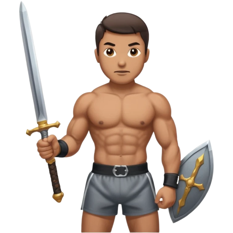 a man holding sword wearing only boxer emoji