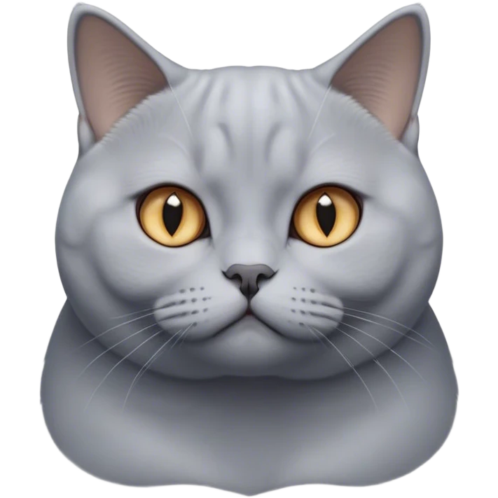 Cinematic Elegant Grey British Shorthair Cat Portrait Emoji, Head tilted slightly with a scrunched, iconic British Shorthair face, sleek soft grey fur with subtle blue undertones, Simplified yet sharp features, highly detailed, glowing with a warm, confident glow, high shine, poised and regal, stylized with an air of grace, focused and attentive, soft glowing outline, capturing the essence of calm elegance and quiet charm, so lifelike it feels as though it could turn its head and give a dignified meow at any moment! emoji