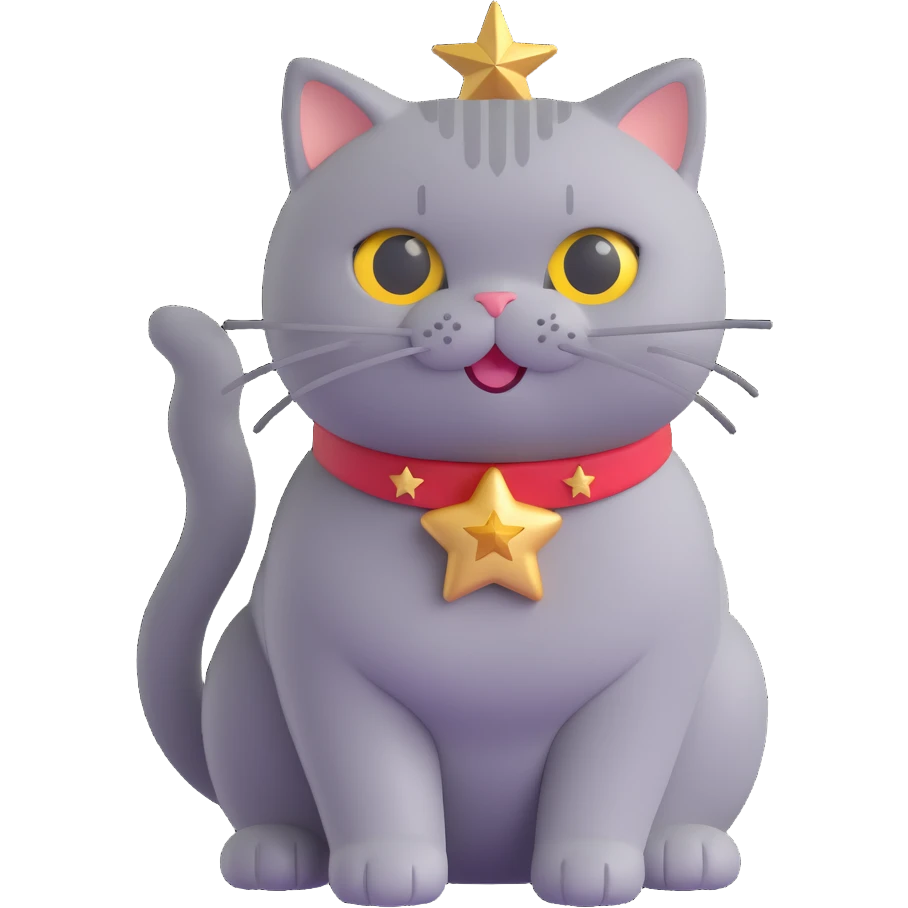 British Shorthair cat with a proud smile and a gold star, emoji style emoji