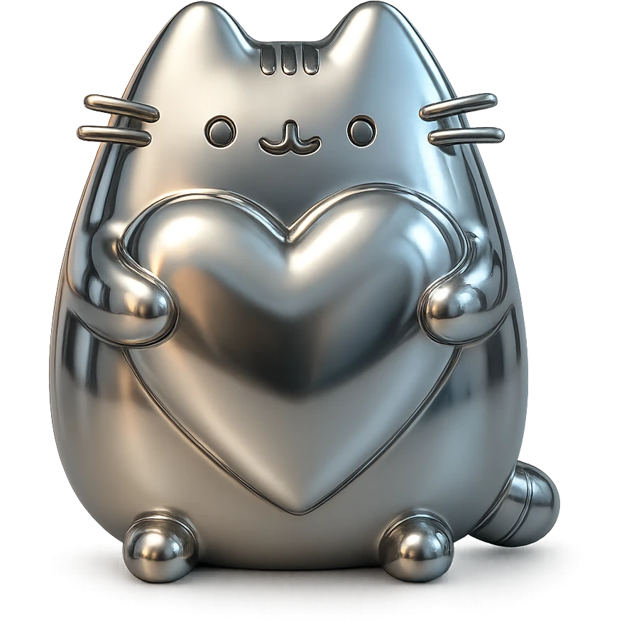 Pusheen hugging a big heart, pastel colors, adorable, chrome style emoji