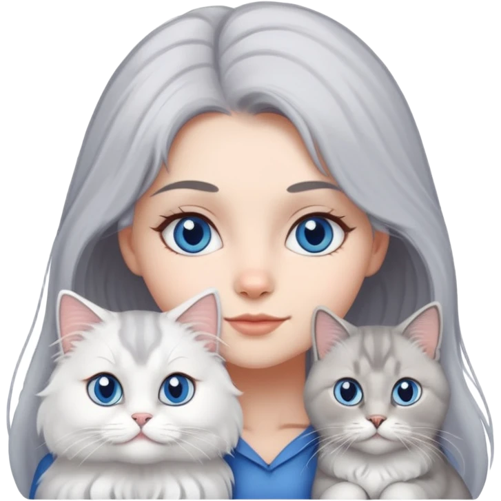 gray hair girl with white blue eye British Longhair cat emoji