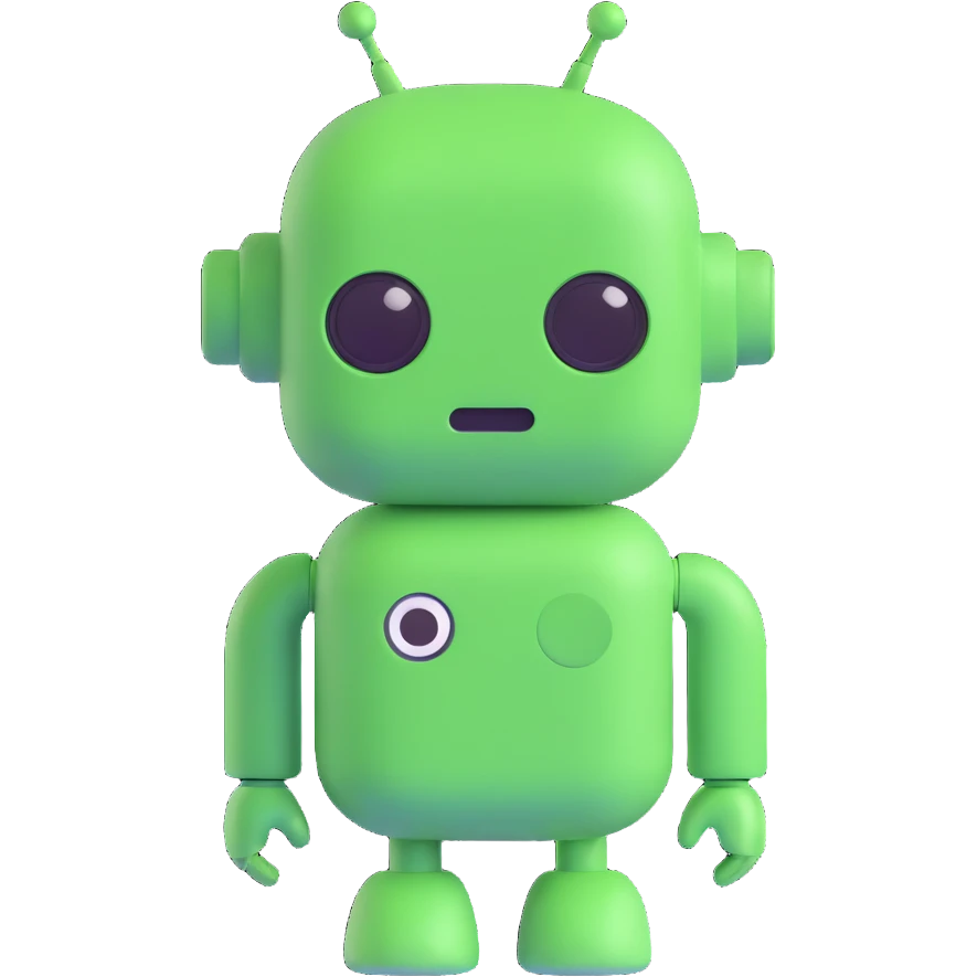 A green chat bot with a neutral expression emoji