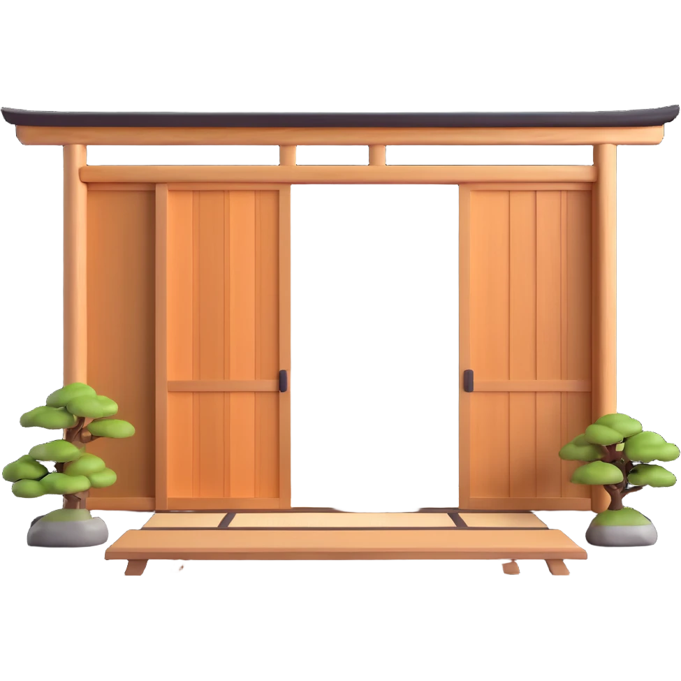 traditional Japanese house with wooden structure, sliding shoji doors, and tatami mat flooring emoji