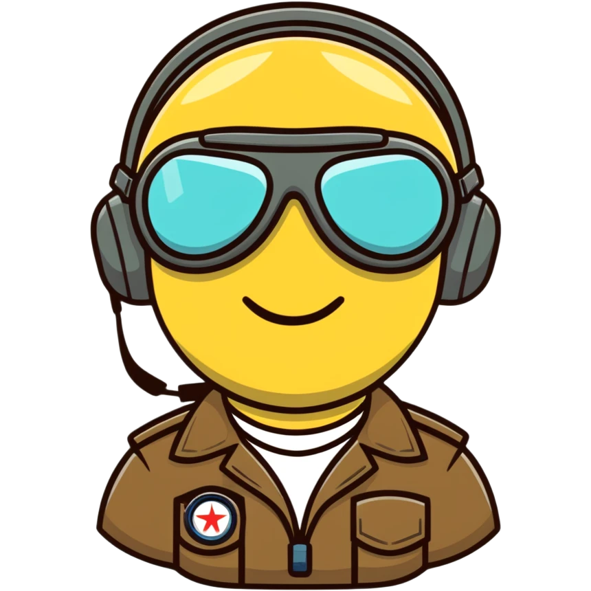 pilot wearing aviator goggles, smiling emoji